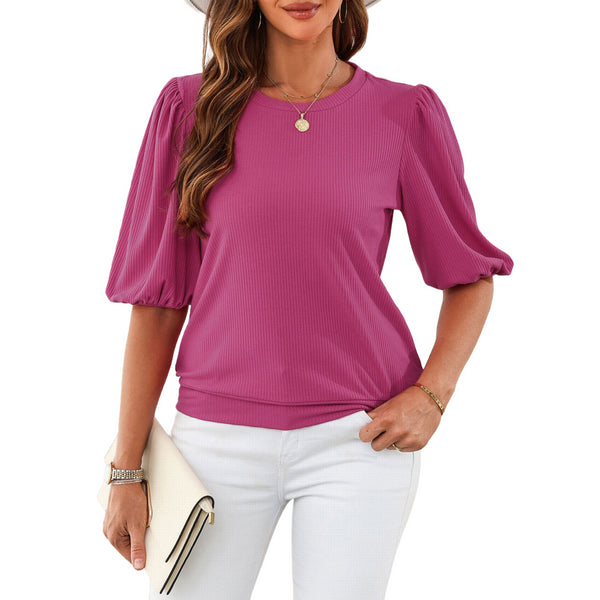 Women's Trendy Puff-Sleeve Top - Soft & Breathable Slim Fit-Pink